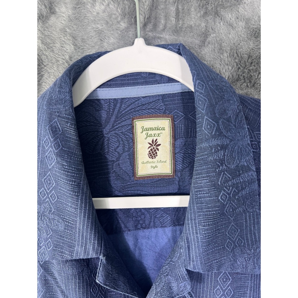 Jamaica Jaxx Mens XL Blue 100% Silk Jacquard Floral Camp Shirt Short Sleeve - Picture 5 of 14